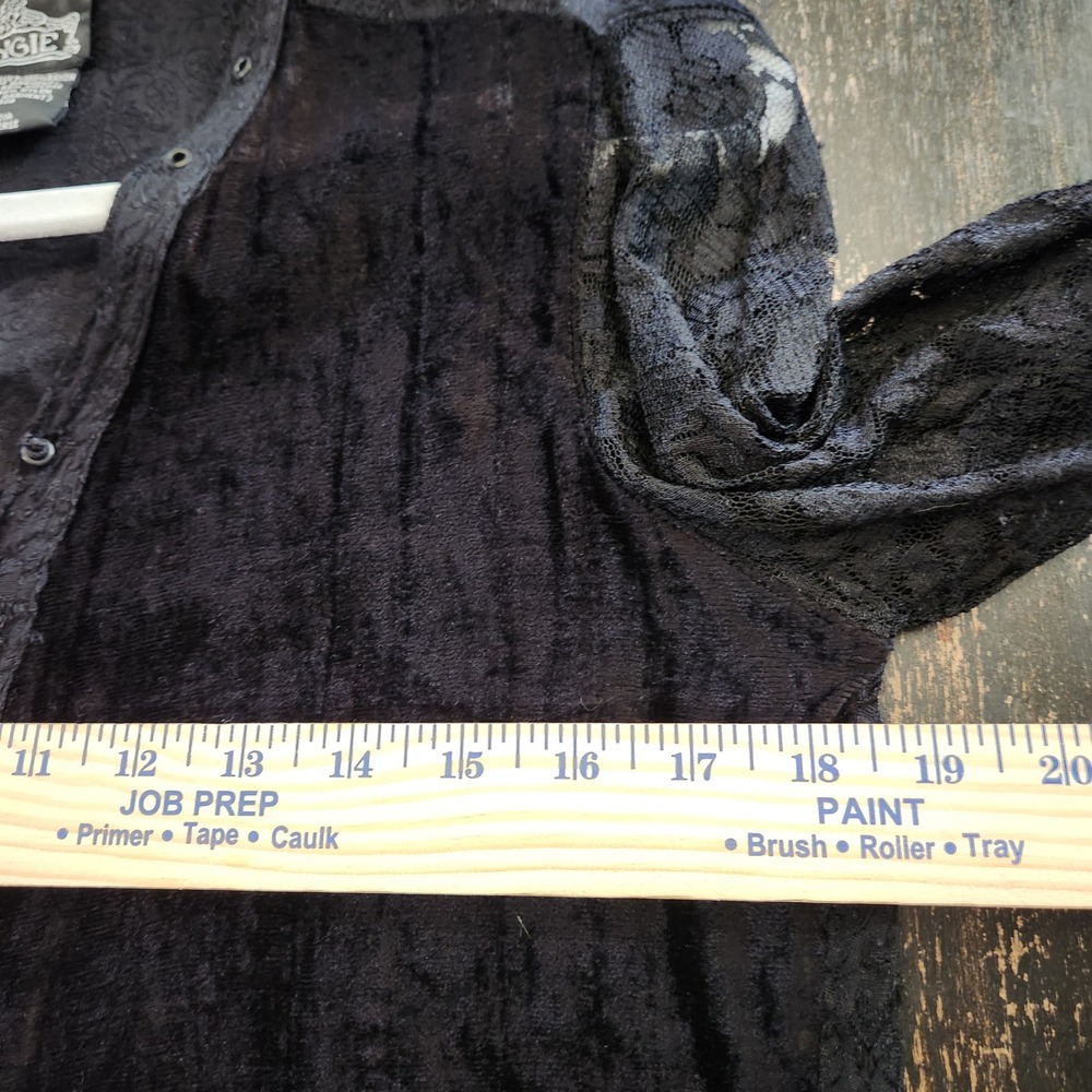 Angie Gothic Velvet Lace Up Corset Top Black Long Sleeve Victorian Renaissance M - Picture 8 of 12